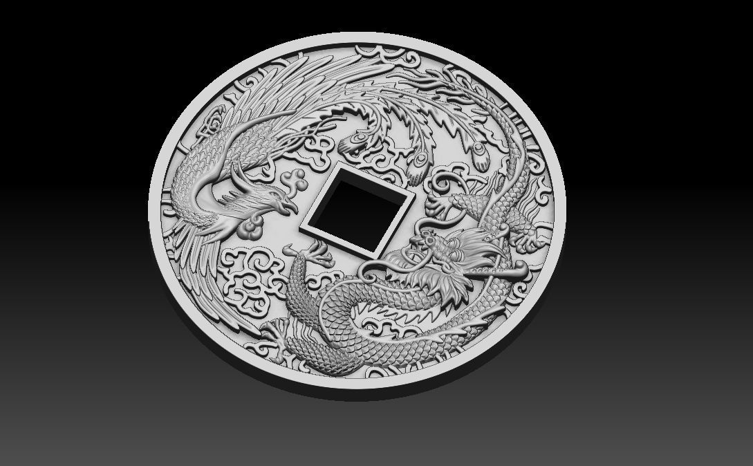 Dragon and phoenix lucky coin 3D print model 3D print model_16