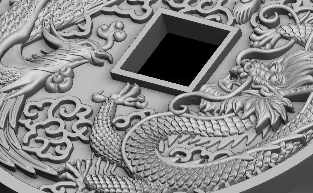 Dragon and phoenix lucky coin 3D print model 3D print model_11