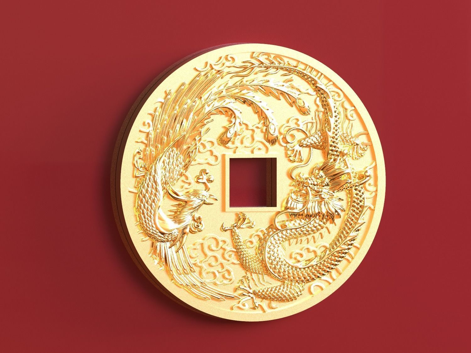 Dragon and phoenix lucky coin 3D print model 3D print model_15