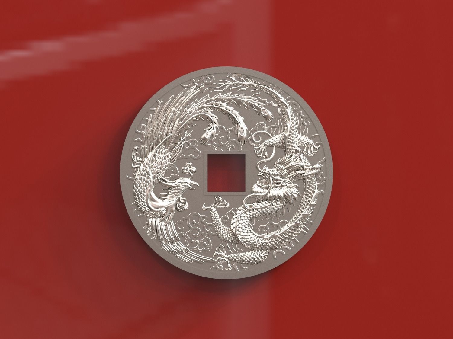 Dragon and phoenix lucky coin 3D print model 3D print model_33
