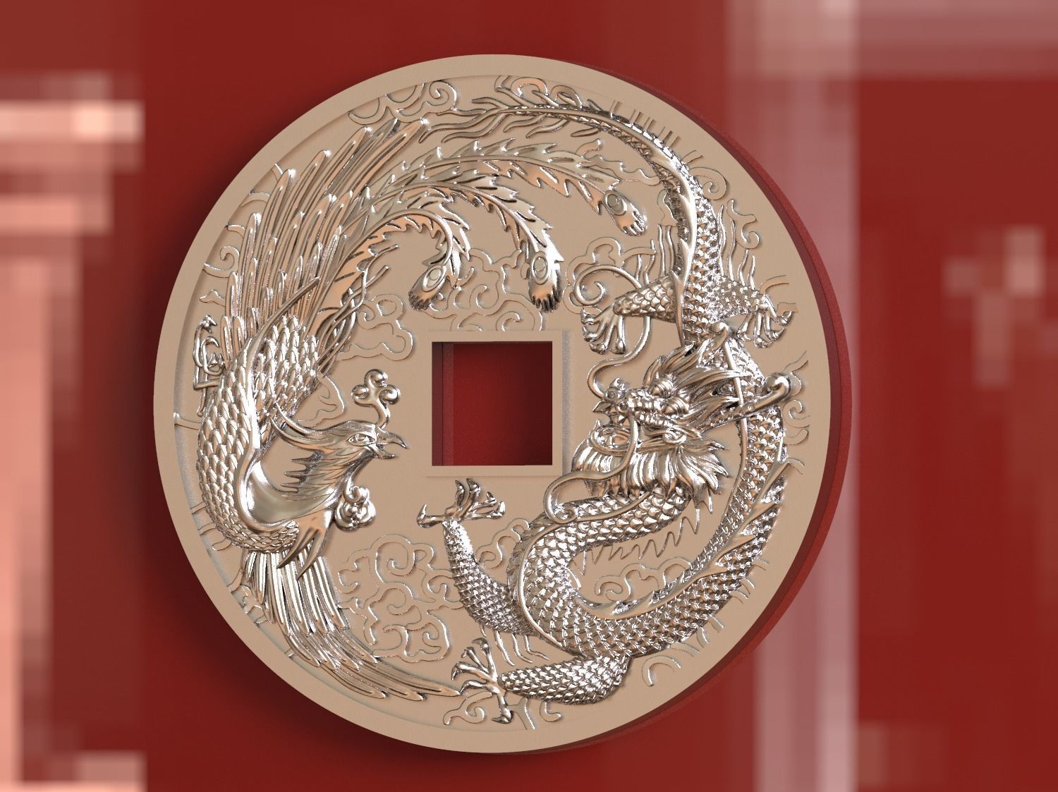 Dragon and phoenix lucky coin 3D print model 3D print model_23
