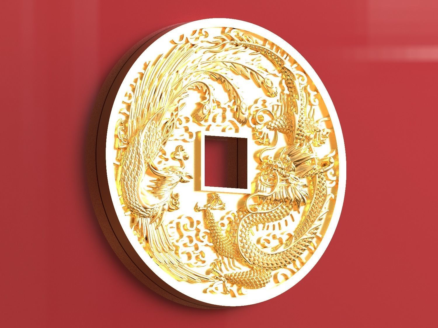 Dragon and phoenix lucky coin 3D print model 3D print model_37