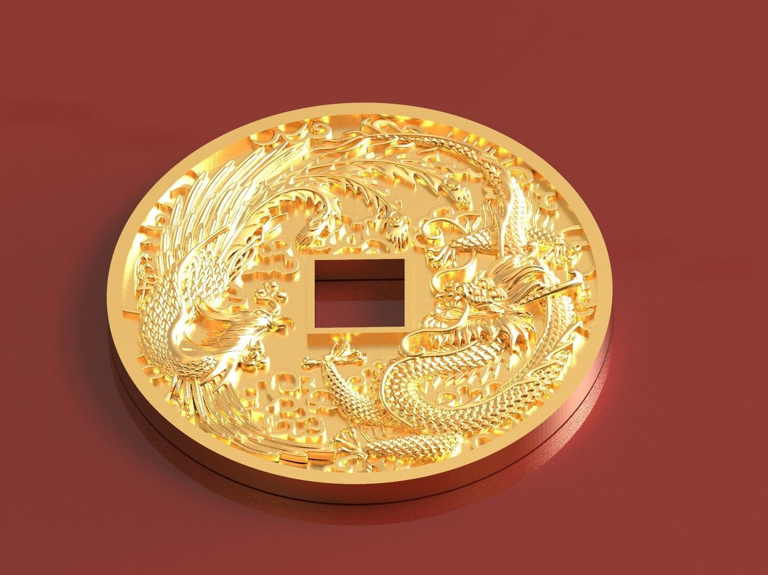 Dragon and phoenix lucky coin 3D print model 3D print model_22