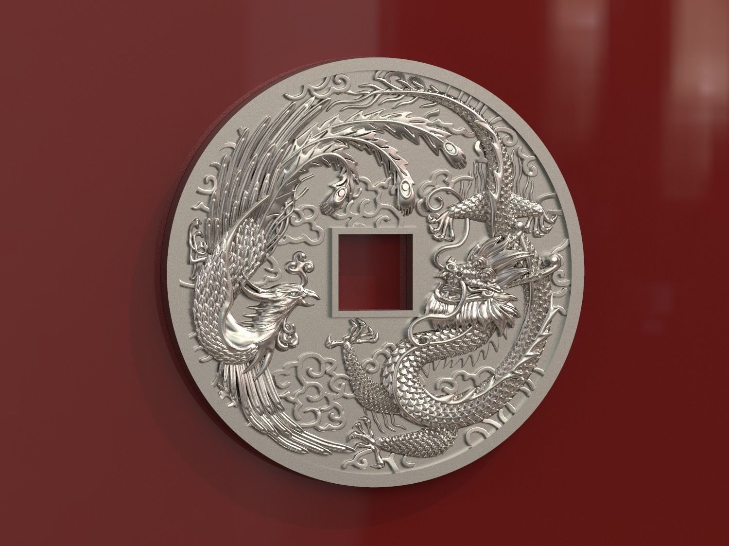 Dragon and phoenix lucky coin 3D print model 3D print model_12