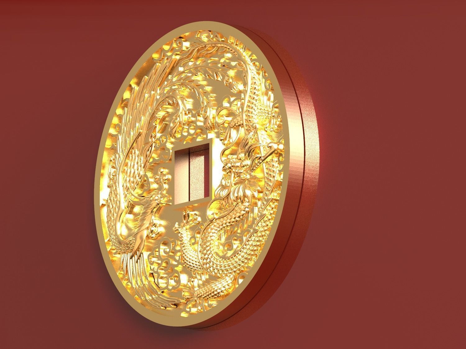 Dragon and phoenix lucky coin 3D print model 3D print model_5
