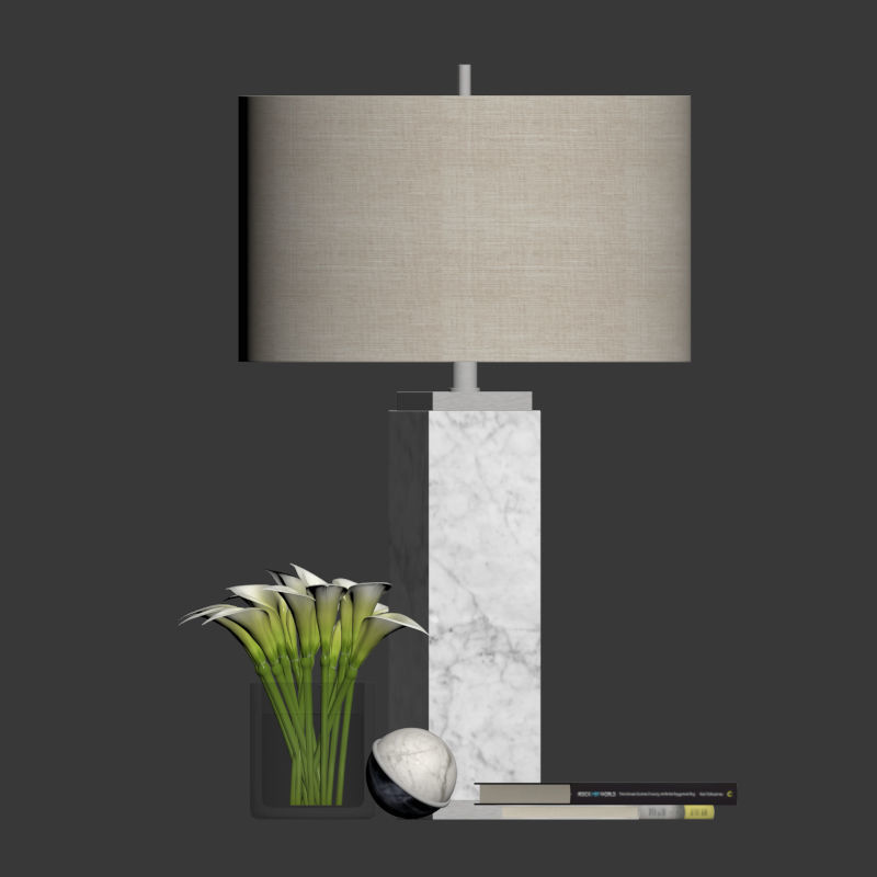 Square Column Marble Table lamp 3D model_1