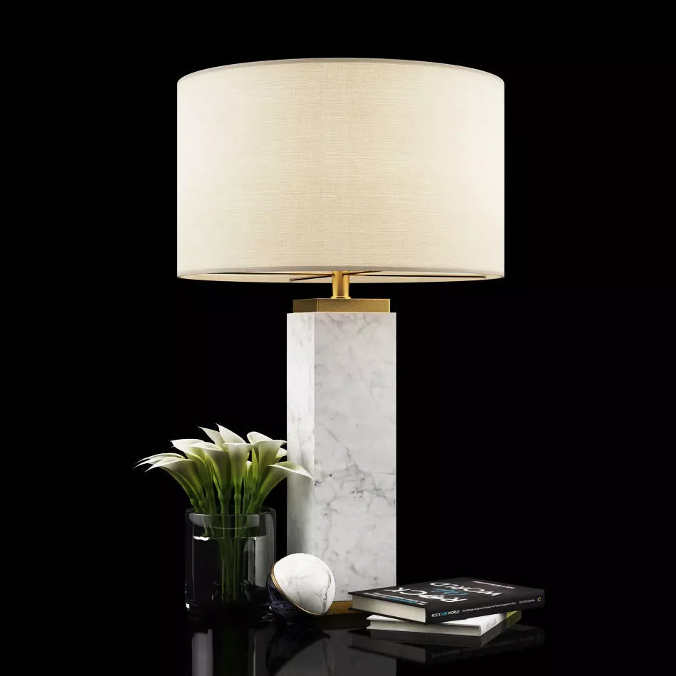 Square Column Marble Table lamp 3D model_0