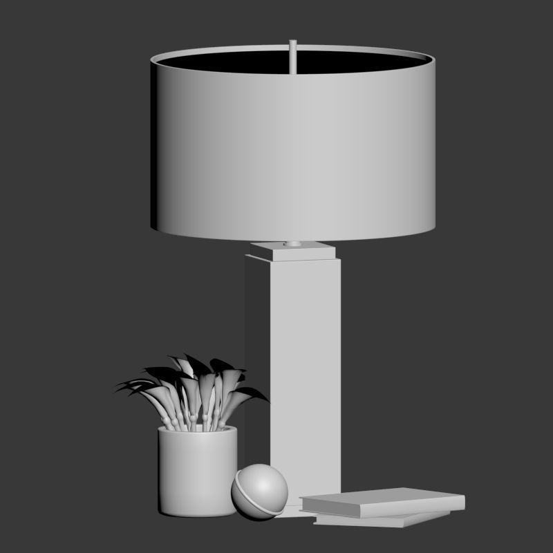 Square Column Marble Table lamp 3D model_3