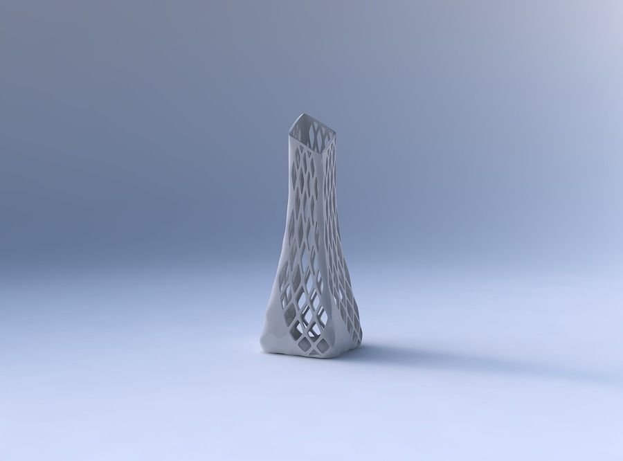 Vase squeezed and bent rectangle 2 with diagonal grid lattice 3 3D print model_4