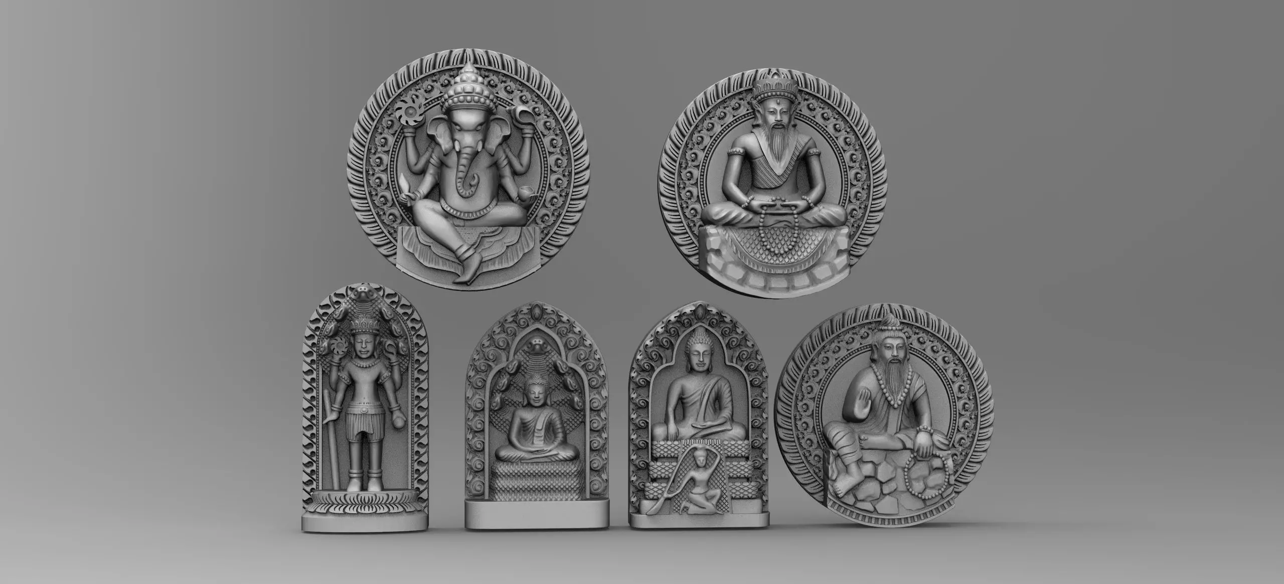 Buddha five statues 3D print model_0
