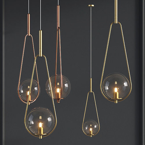 Pendant Lamp Loop Brass Glass 3D model