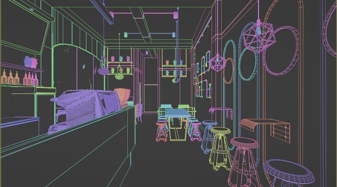CoffeeShop 3d Interior Design Blender - Obj 3D model_9