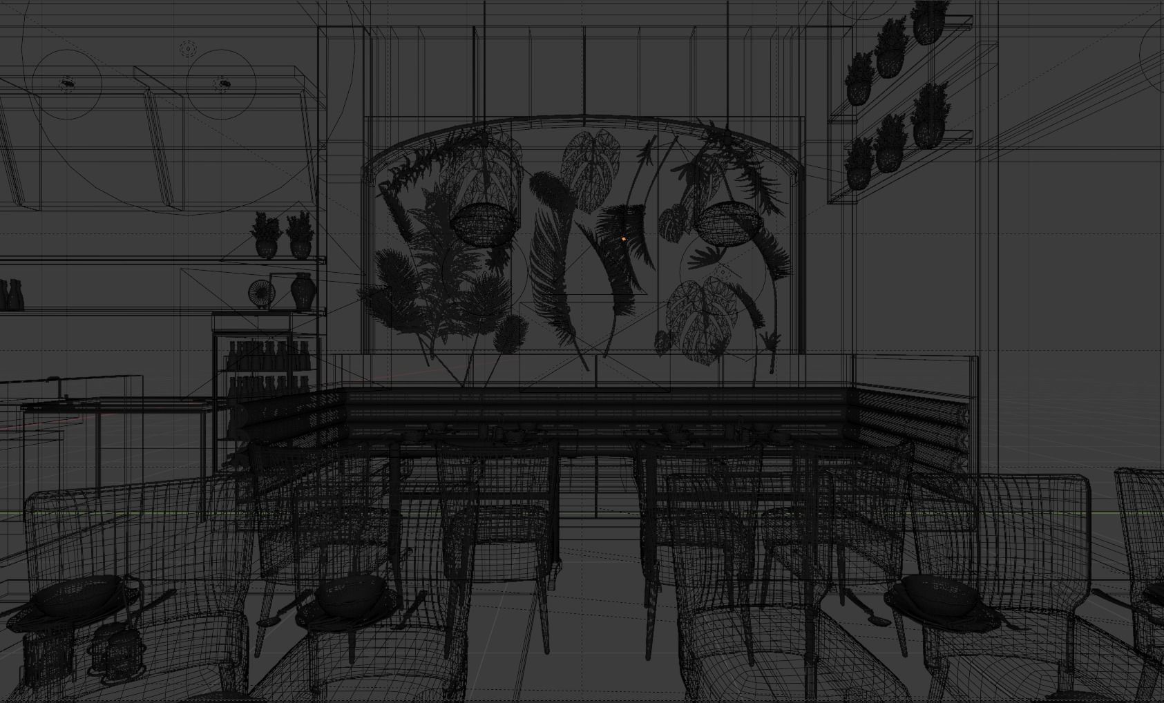 CoffeeShop 3d Interior Design Blender - Obj 3D model_5