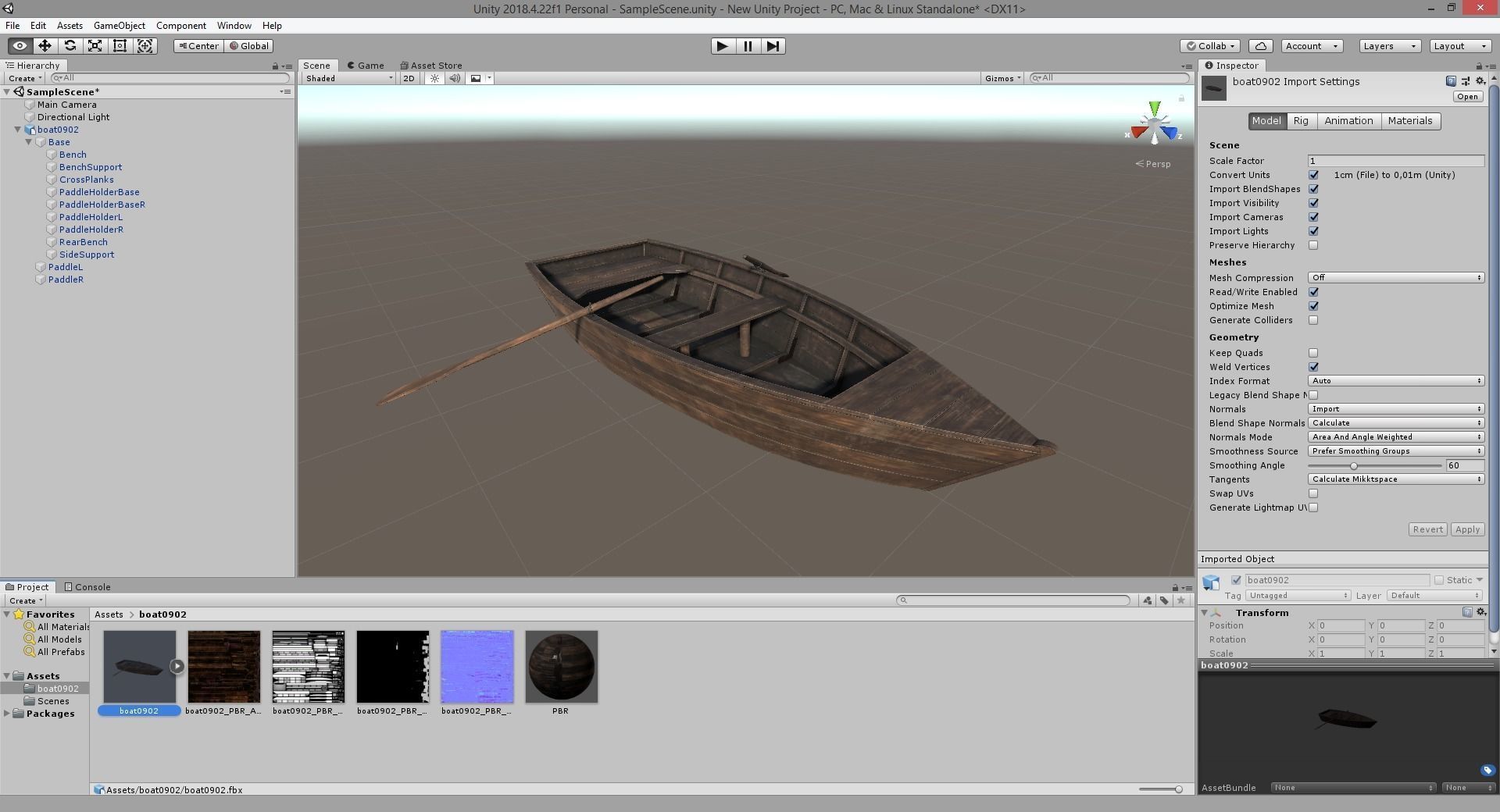 Wooden Boat Low-poly 3D model_9