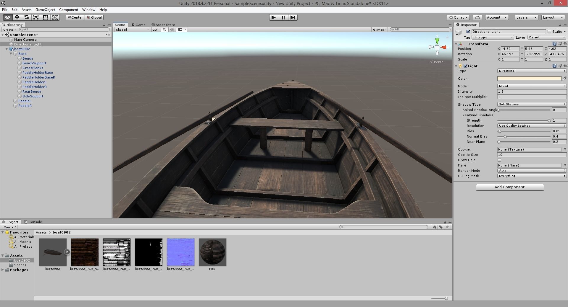 Wooden Boat Low-poly 3D model_11
