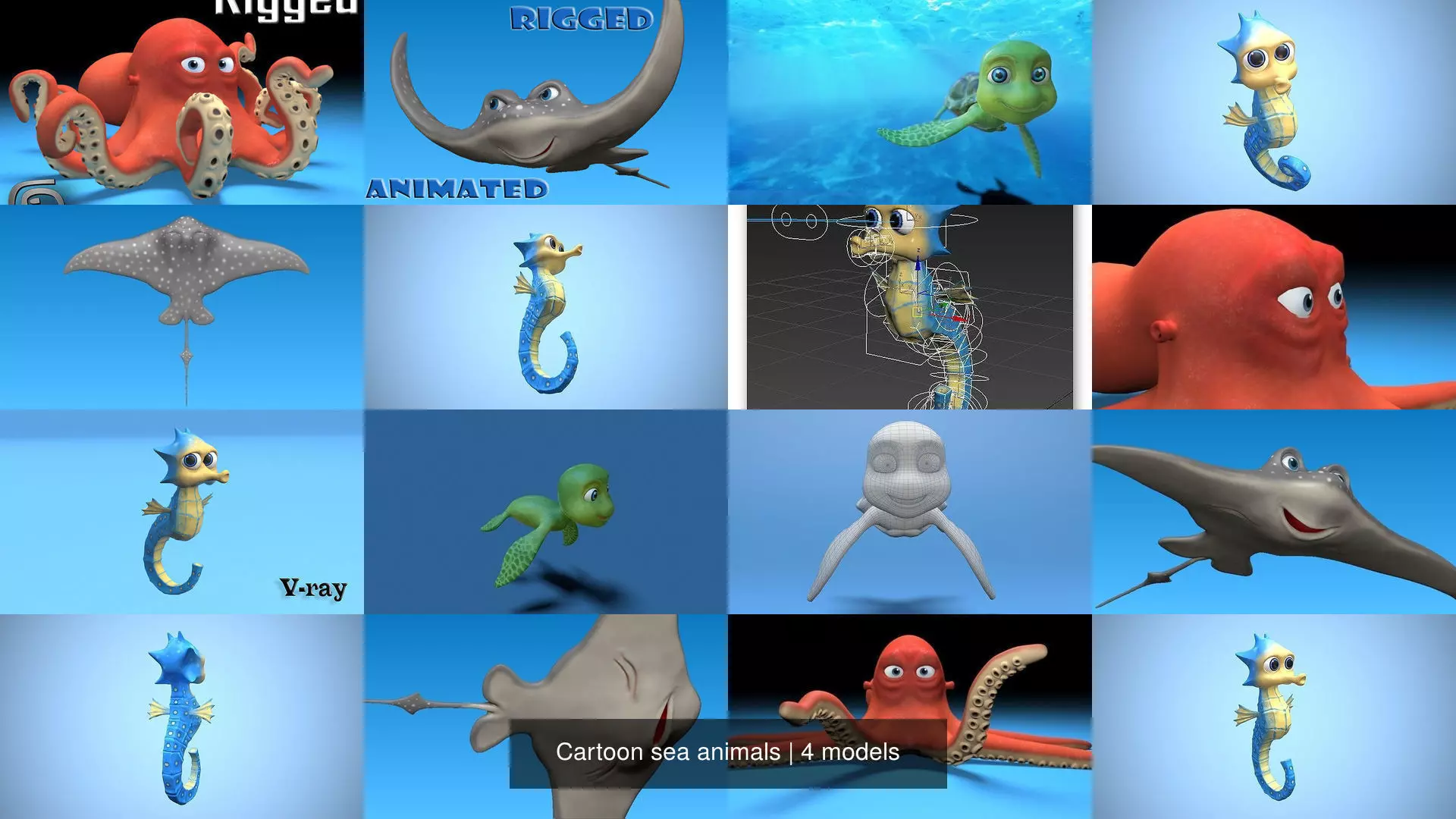 Cartoon sea animals 3D Model Collection_0