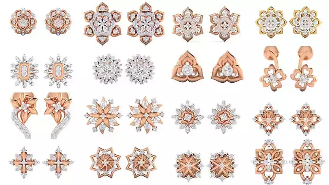 55 Women Flower earrings 3dm render detail  3D Model Collection