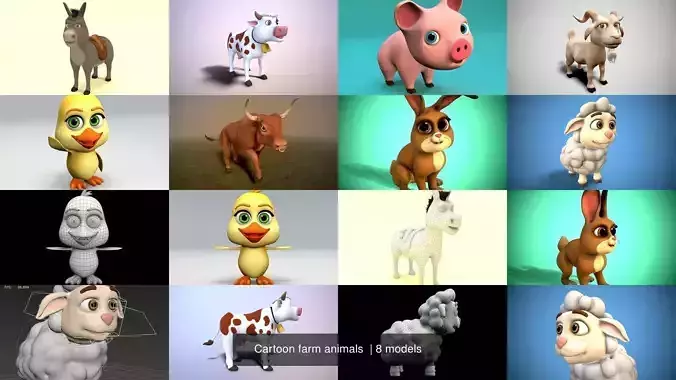 Cartoon farm animals  3D Model Collection