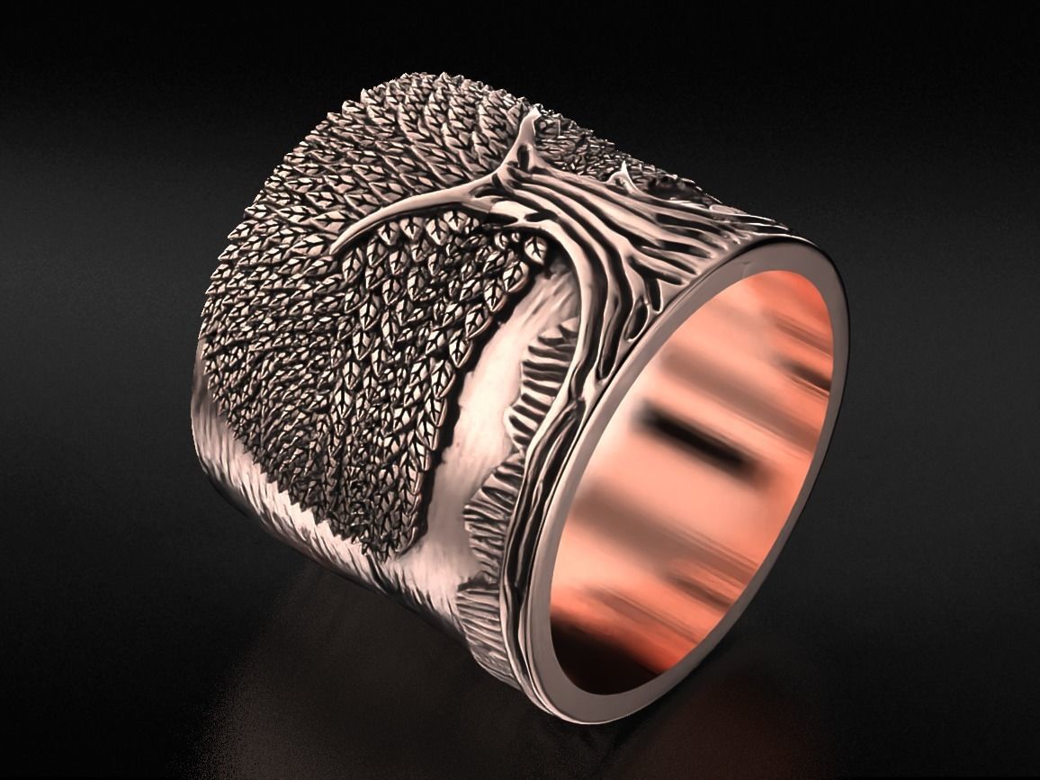 Stylish ring for a couple of lovers with the tree of life 530 3D print model_4