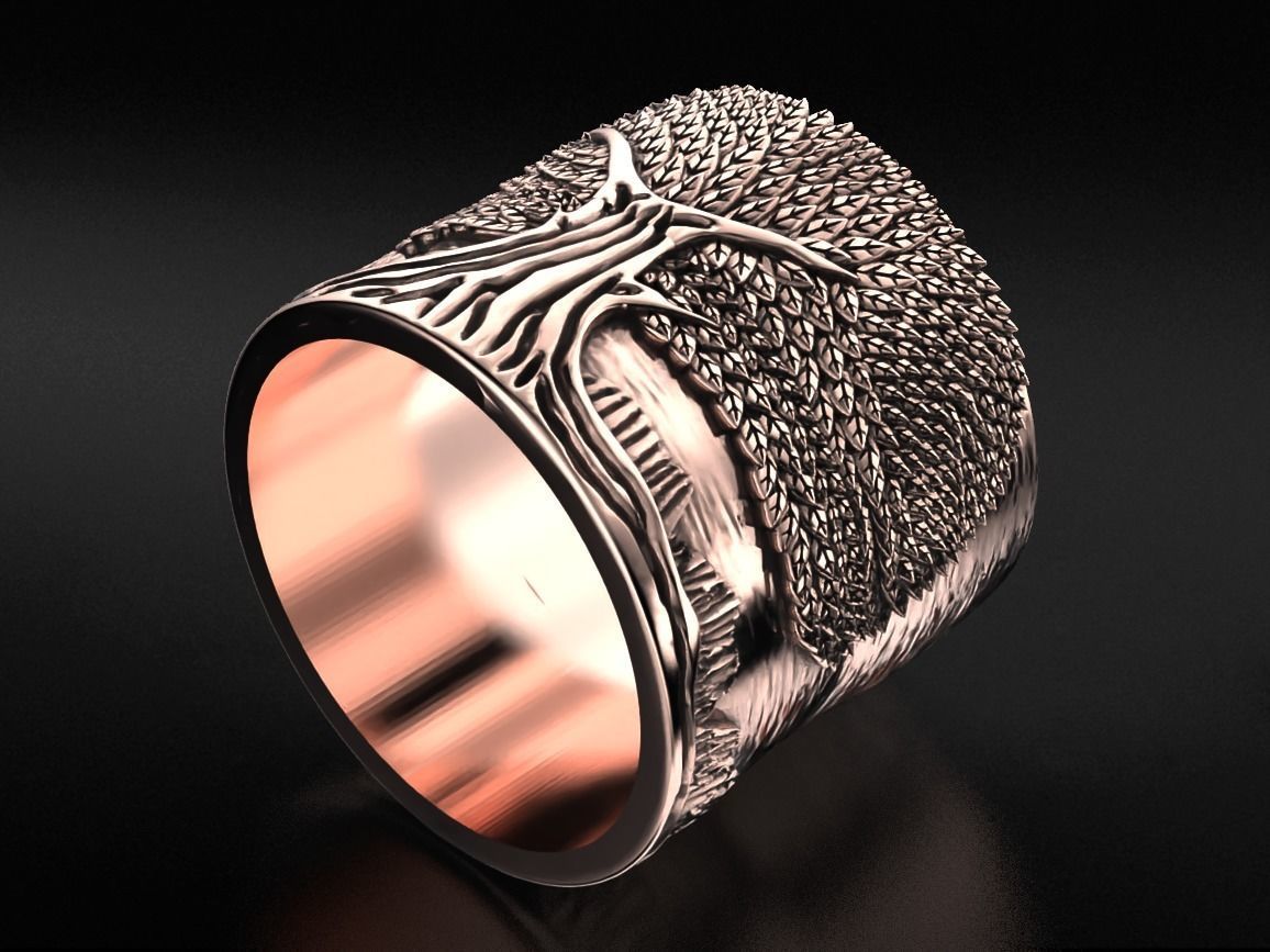 Stylish ring for a couple of lovers with the tree of life 530 3D print model_7