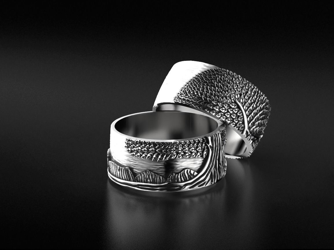 Stylish ring for a couple of lovers with the tree of life 530 3D print model_14