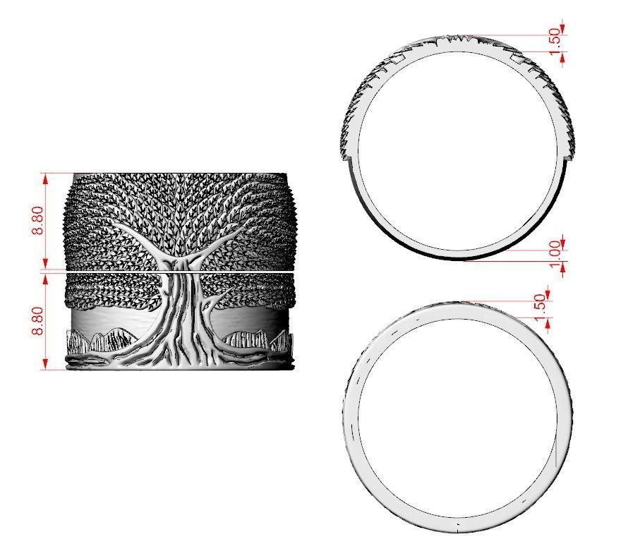 Stylish ring for a couple of lovers with the tree of life 530 3D print model_18