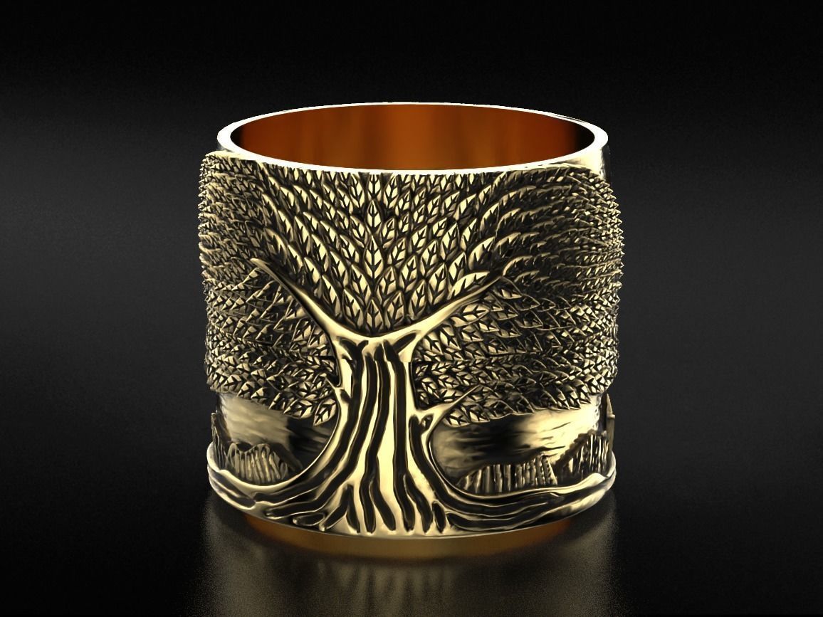 Stylish ring for a couple of lovers with the tree of life 530 3D print model_9