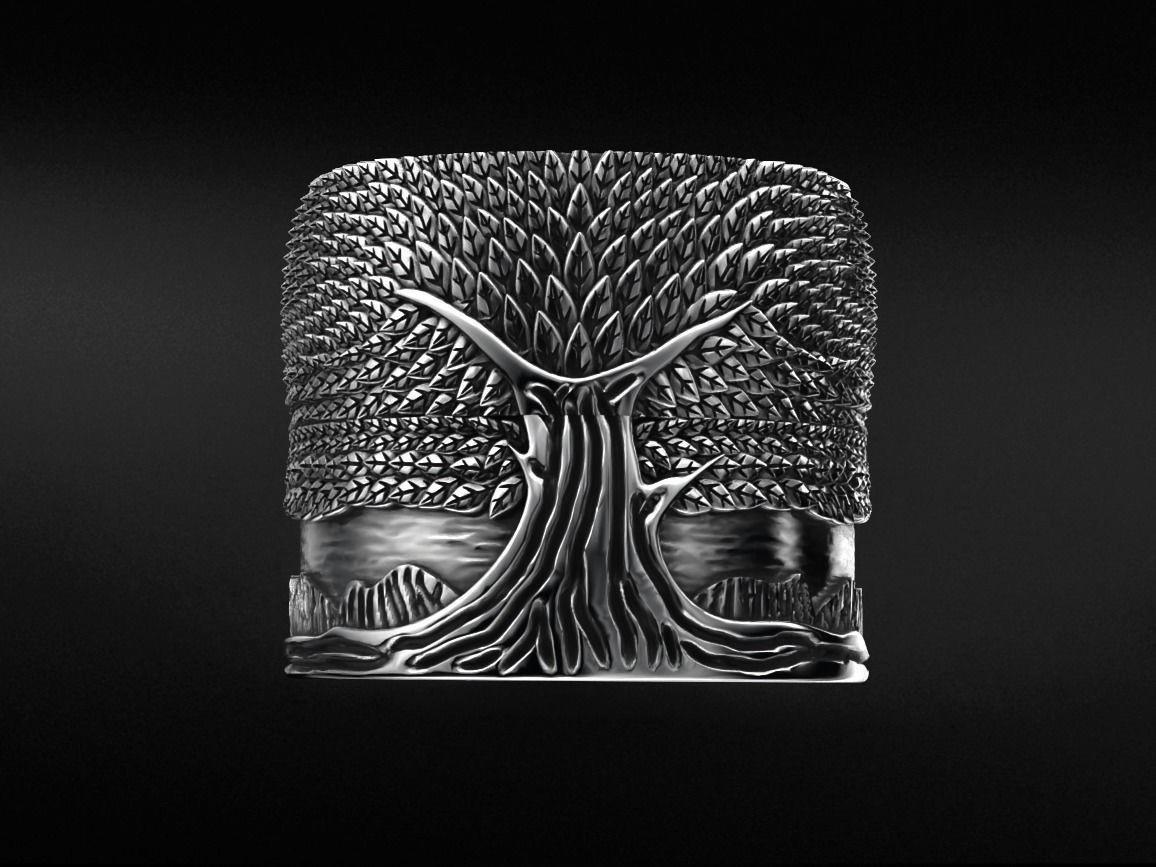 Stylish ring for a couple of lovers with the tree of life 530 3D print model_3