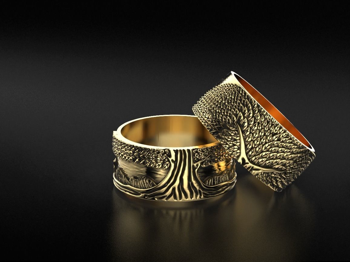 Stylish ring for a couple of lovers with the tree of life 530 3D print model_15