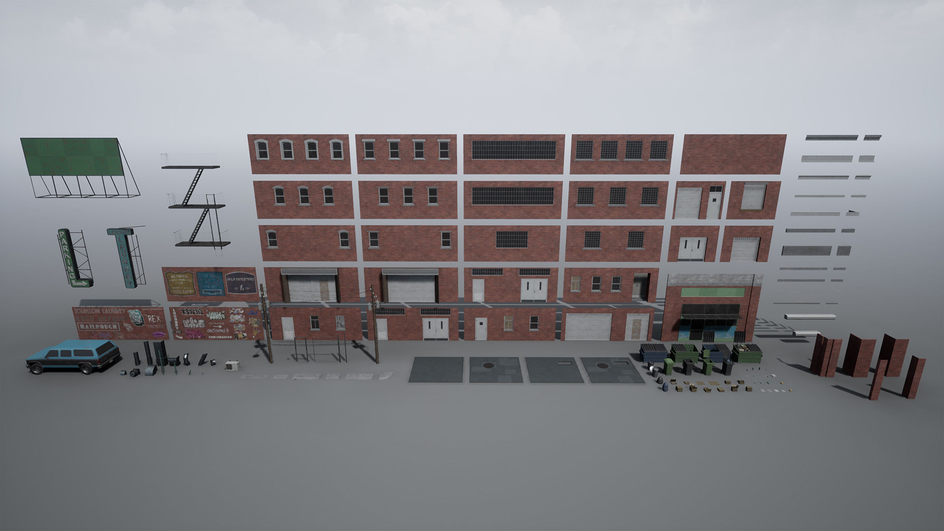 Downtown Alley Low-poly 3D model_17