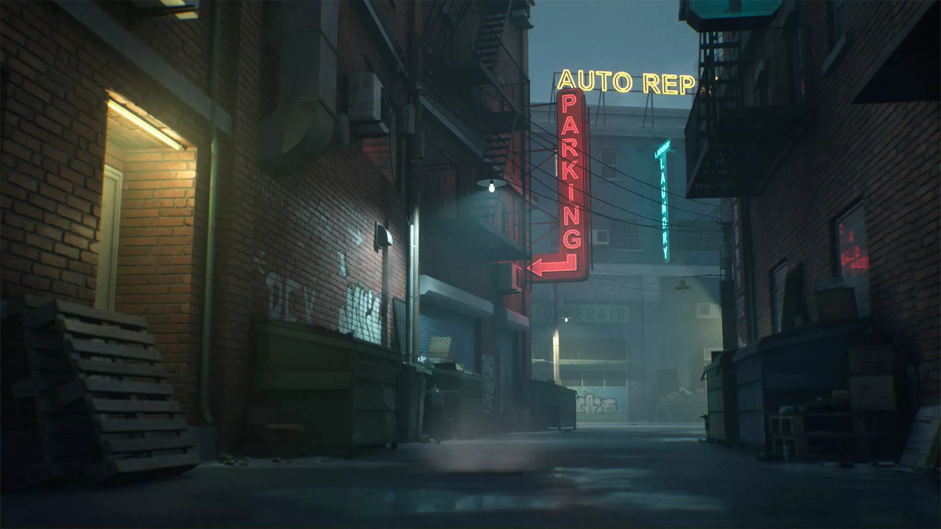 Downtown Alley Low-poly 3D model_0