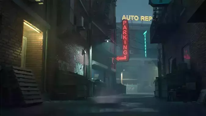 Downtown Alley Low-poly 3D model