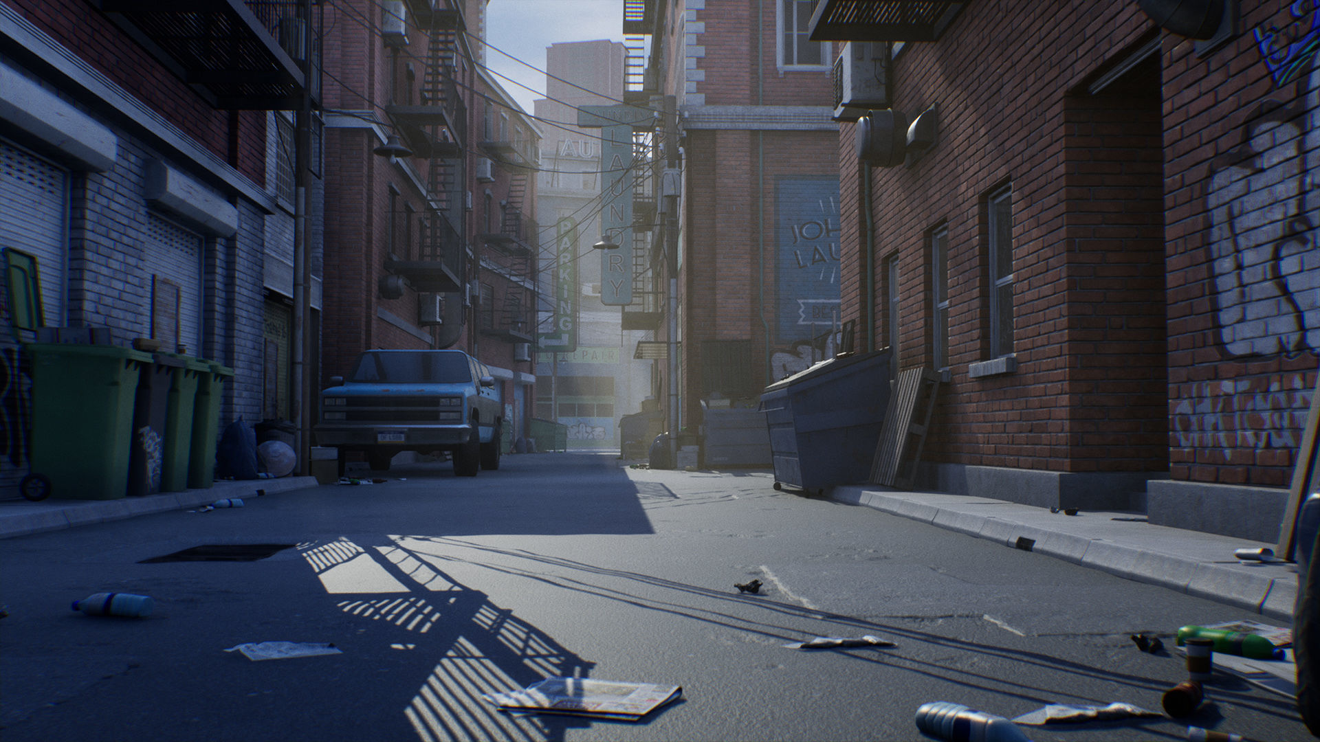 Downtown Alley Low-poly 3D model_16
