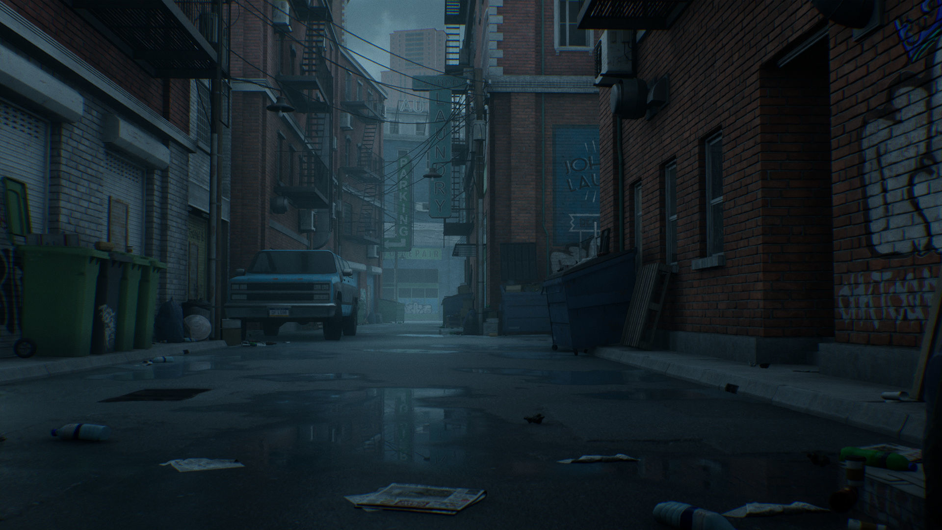 Downtown Alley Low-poly 3D model_15