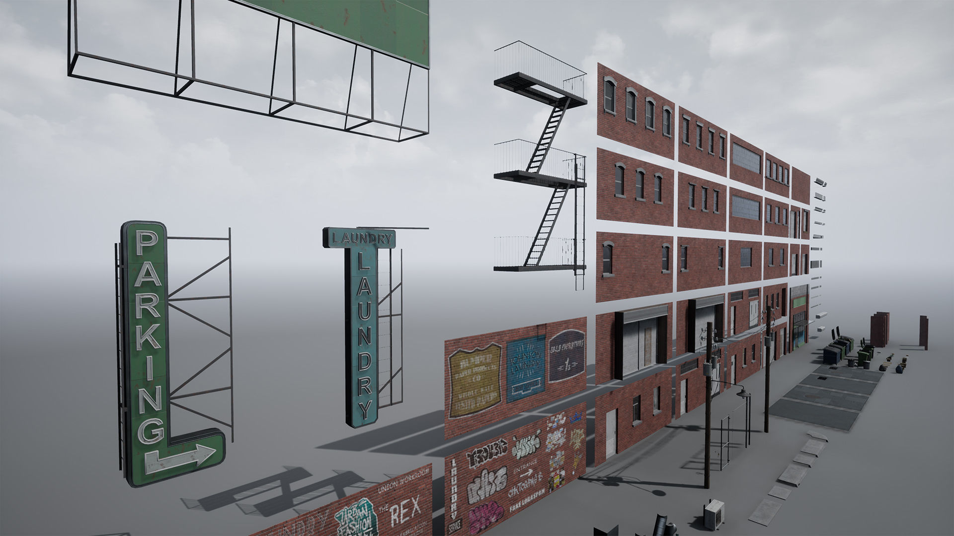 Downtown Alley Low-poly 3D model_19