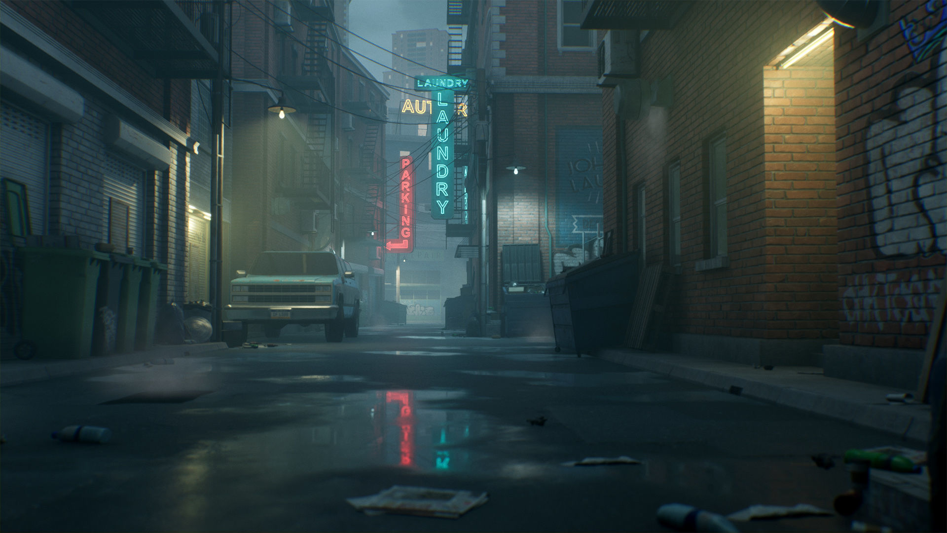 Downtown Alley Low-poly 3D model_14