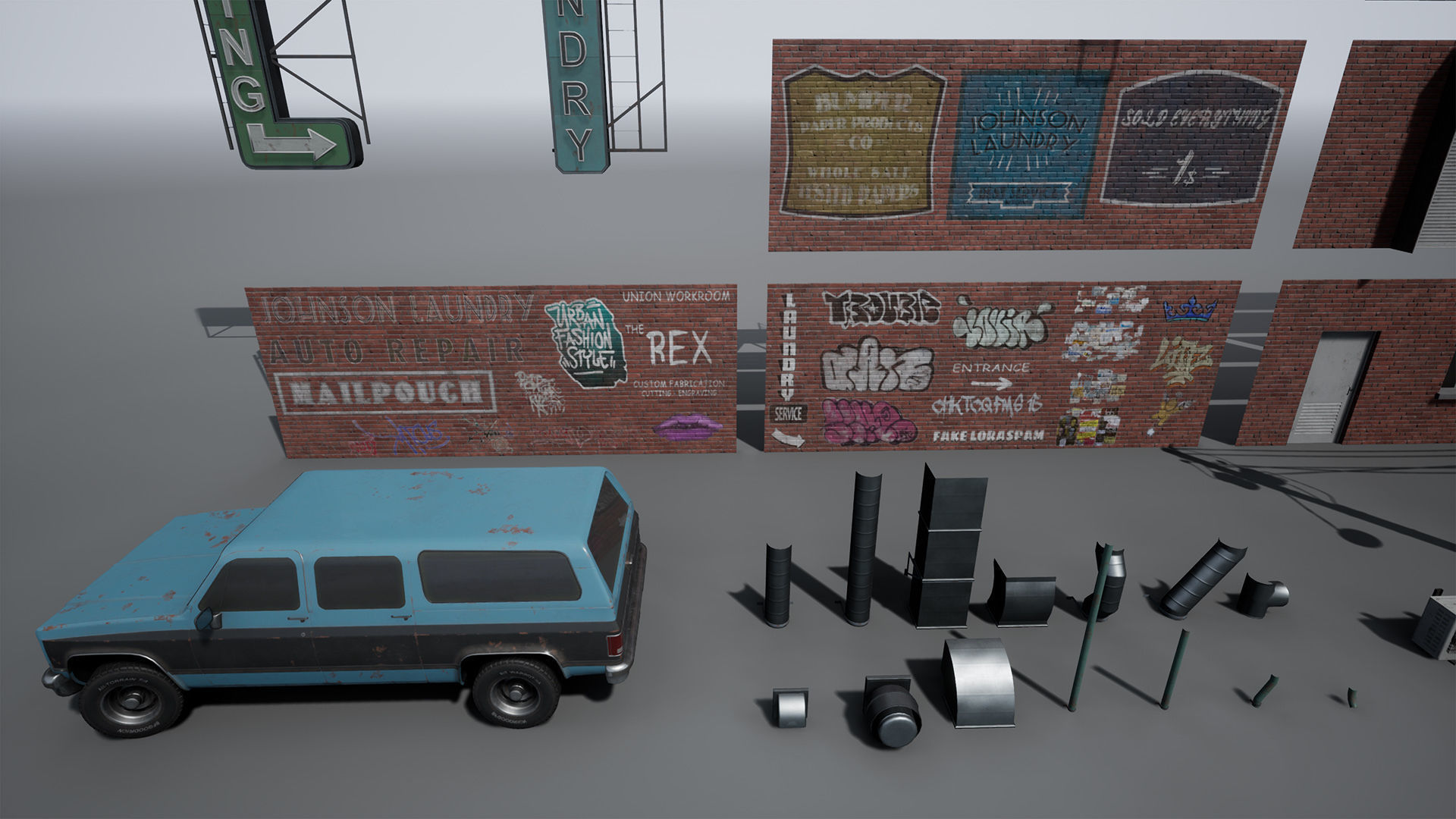 Downtown Alley Low-poly 3D model_20