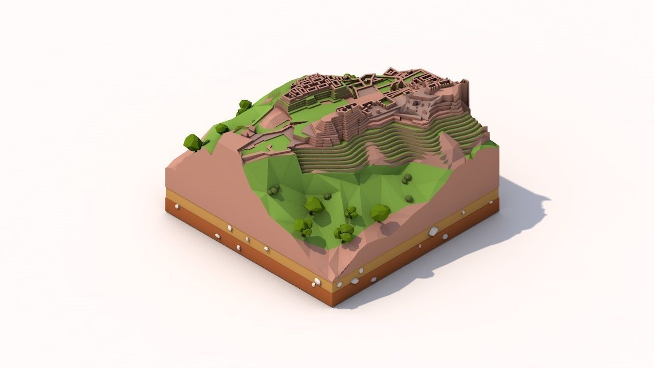 Cartoon Low Poly Machu Pichu Landmark Low-poly 3D model_2