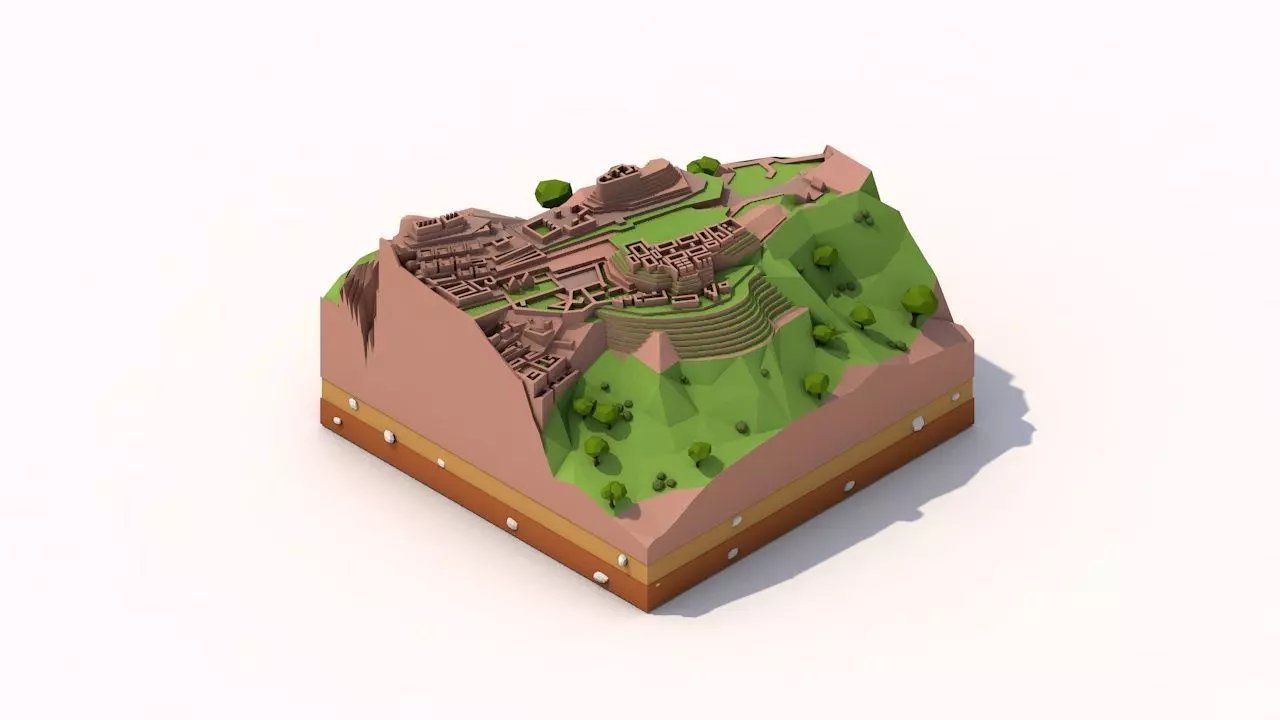 Cartoon Low Poly Machu Pichu Landmark Low-poly 3D model_0