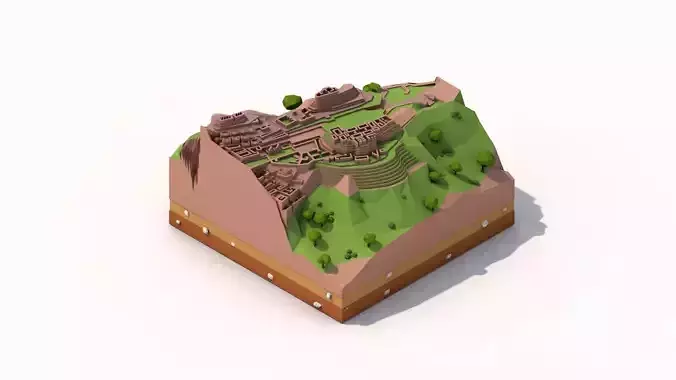 Cartoon Low Poly Machu Pichu Landmark Low-poly 3D model
