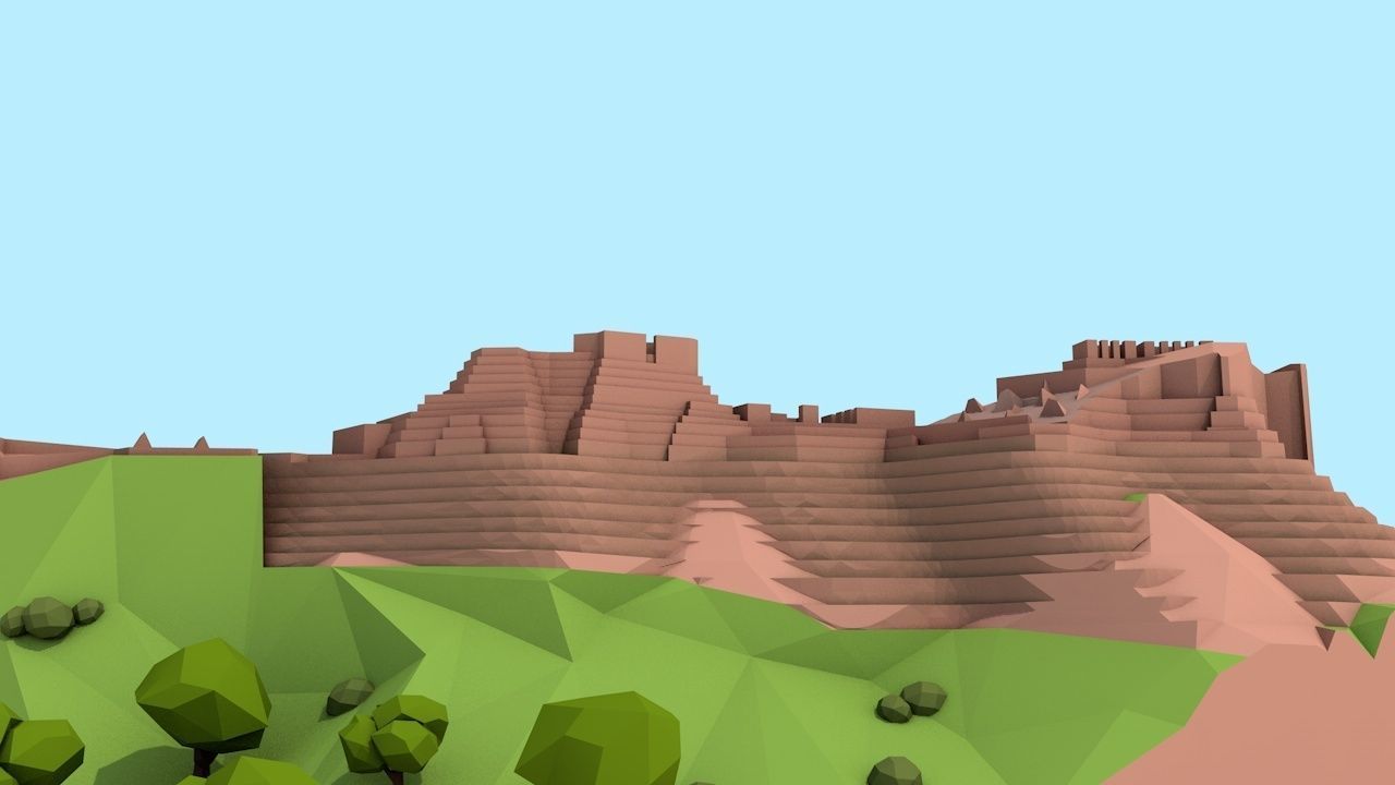 Cartoon Low Poly Machu Pichu Landmark Low-poly 3D model_5