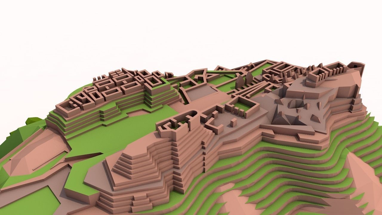 Cartoon Low Poly Machu Pichu Landmark Low-poly 3D model_7