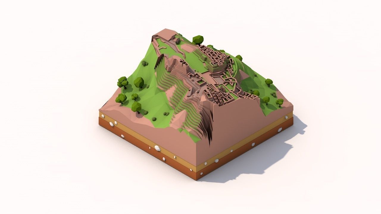 Cartoon Low Poly Machu Pichu Landmark Low-poly 3D model_1