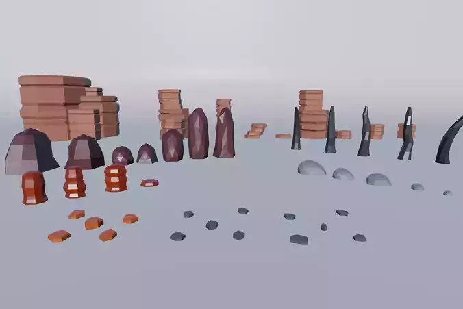 LowPoly rocks group of polygonal Low-poly 3D model