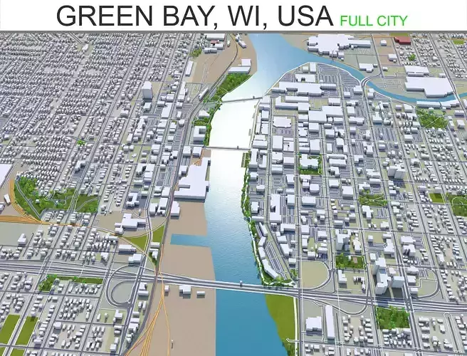 Green Bay City Wisconsin USA 40km Low-poly 3D model