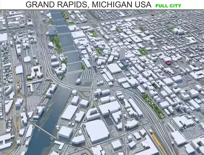 Grand Rapids City Michigan USA Low-poly 3D model