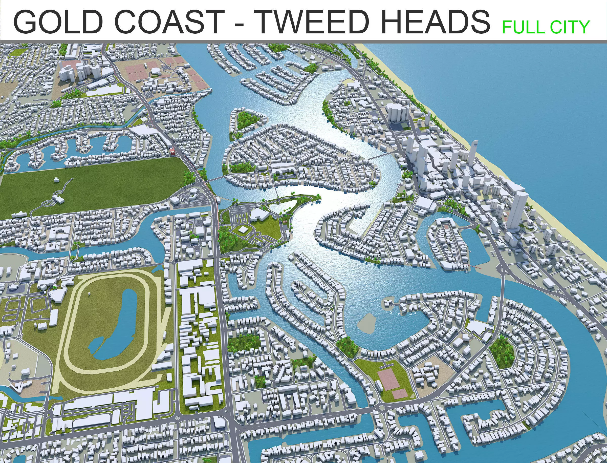 Gold Coast Tweed Heads in Australia 80km Low-poly 3D model