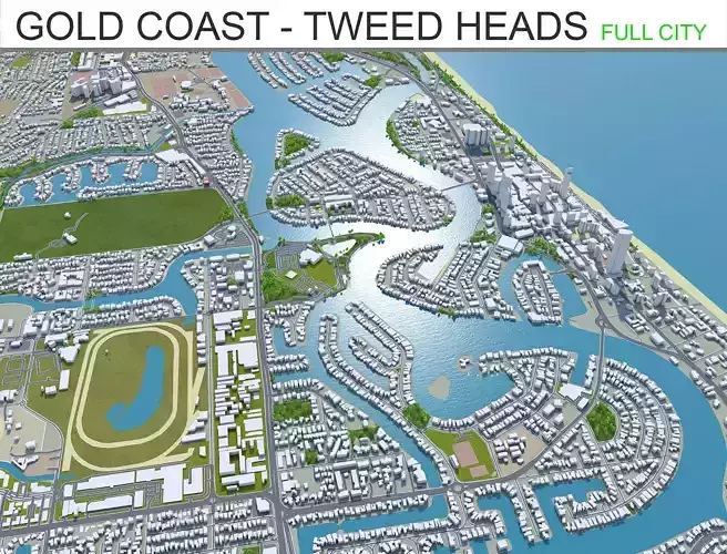 Gold Coast Tweed Heads in Australia 80km Low-poly 3D model