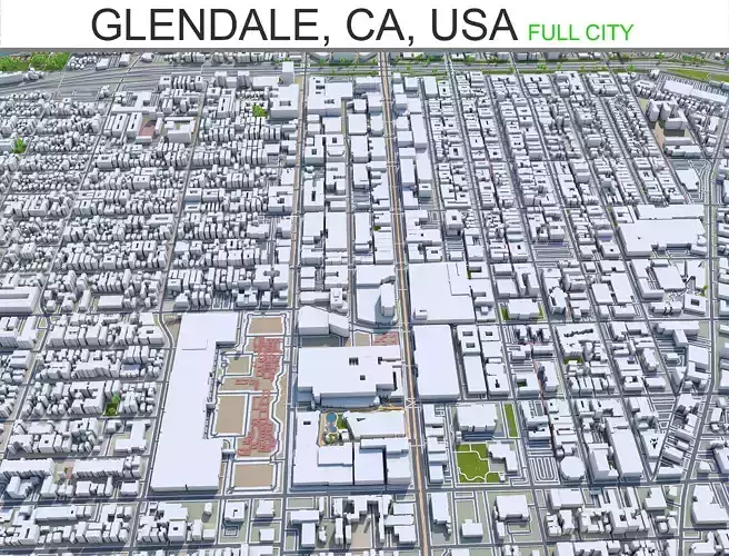 Glendale City in California USA 30km Low-poly 3D model