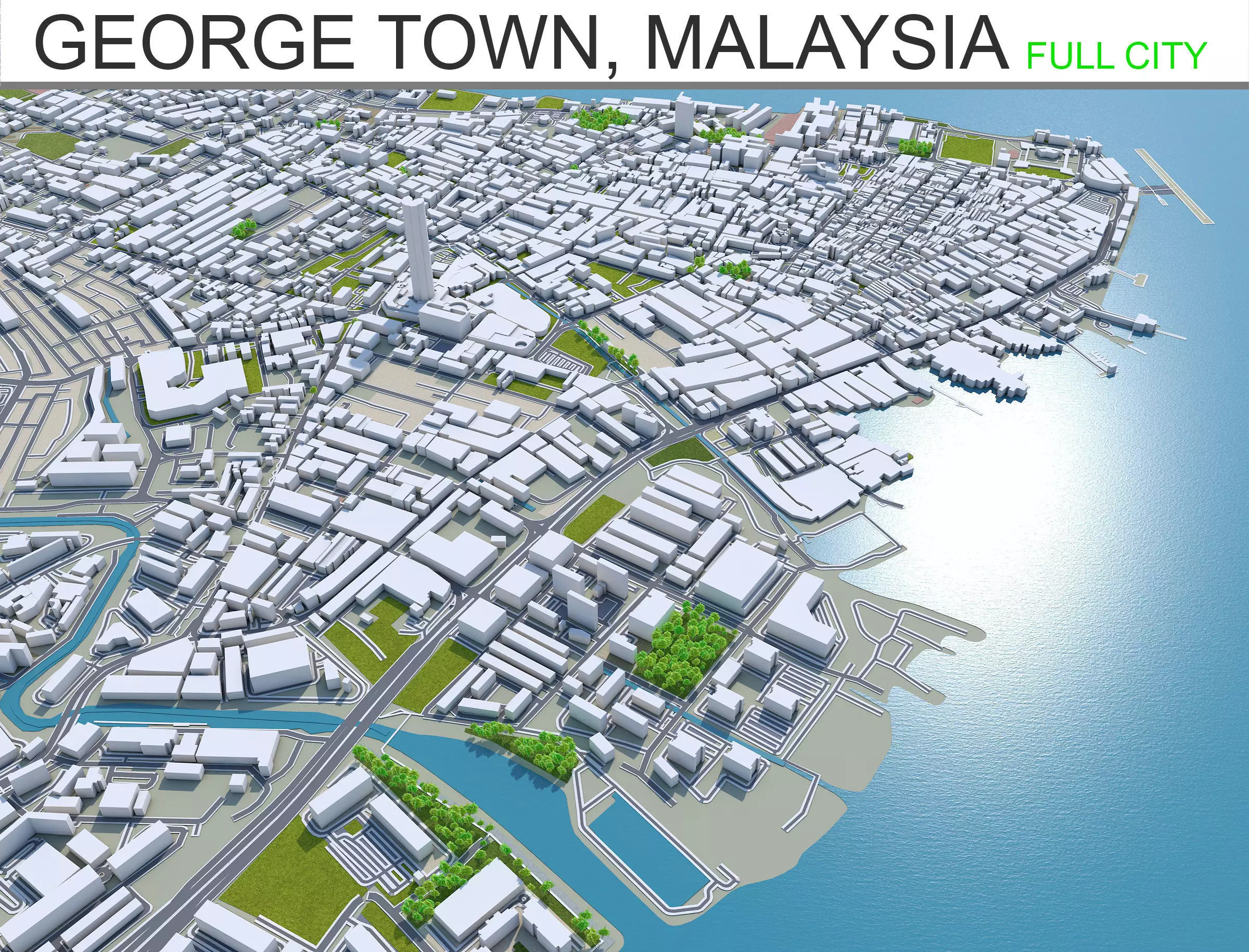 George Town in Penang Island Malaysia 30km Low-poly 3D model